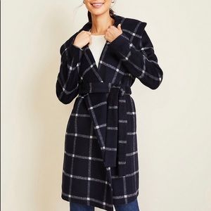 NWT! Ann Taylor Windowpane Shawl Collar Wrap Coat